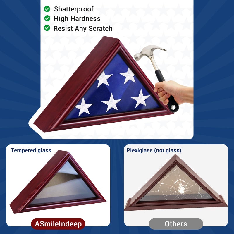ASmileIndeep Flag Display Case for Small Flag, 3' x 5' American Flag Shadow Box with HD Tempered Glass and Wall Mount (Not for Burial Flag), Triangle Flag Holder Frame for Folded Flag - Mahogany - Image 4